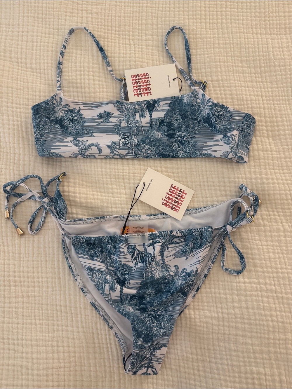 Sister Jane Blue Toile Tie-Side Bikini Set